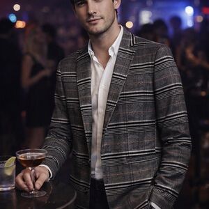 Zara Men's Black and White Striped Blazer